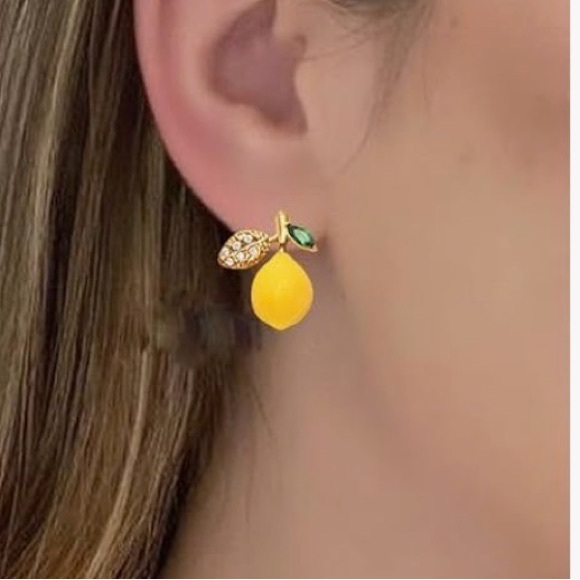 Gold and Yellow Lemon Costume Earrings - Picture 4 of 5